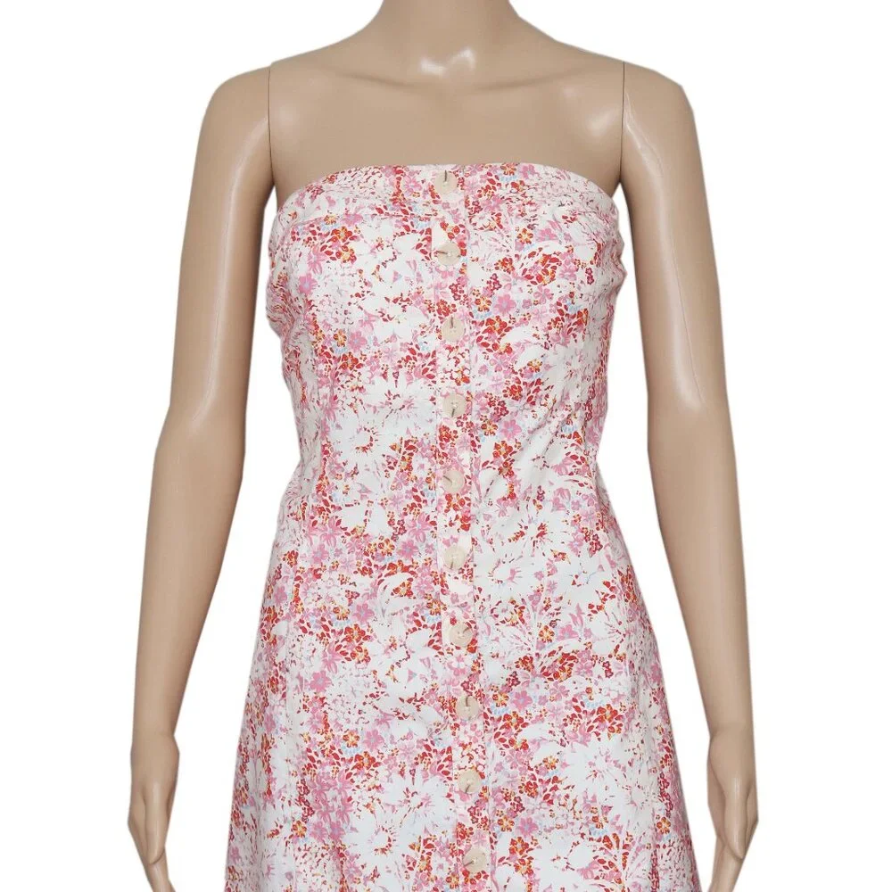 Free People Tomas Mini Dress Floral Printed Strapless Smocked XL